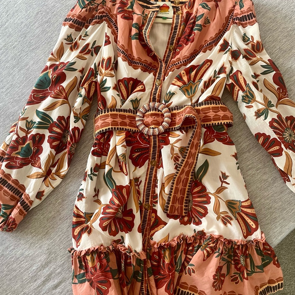 Farm Rio Puff Sleeve Mini Dress with Belt